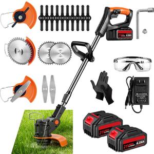 Weed Wacker, 21V Electric Cordless Weed Eater Brush Cutter with 3 Types Blades, 3.9 lbs, Adjustable Cutting Angle & Height Edger Lawn Tool for Garden and Yard