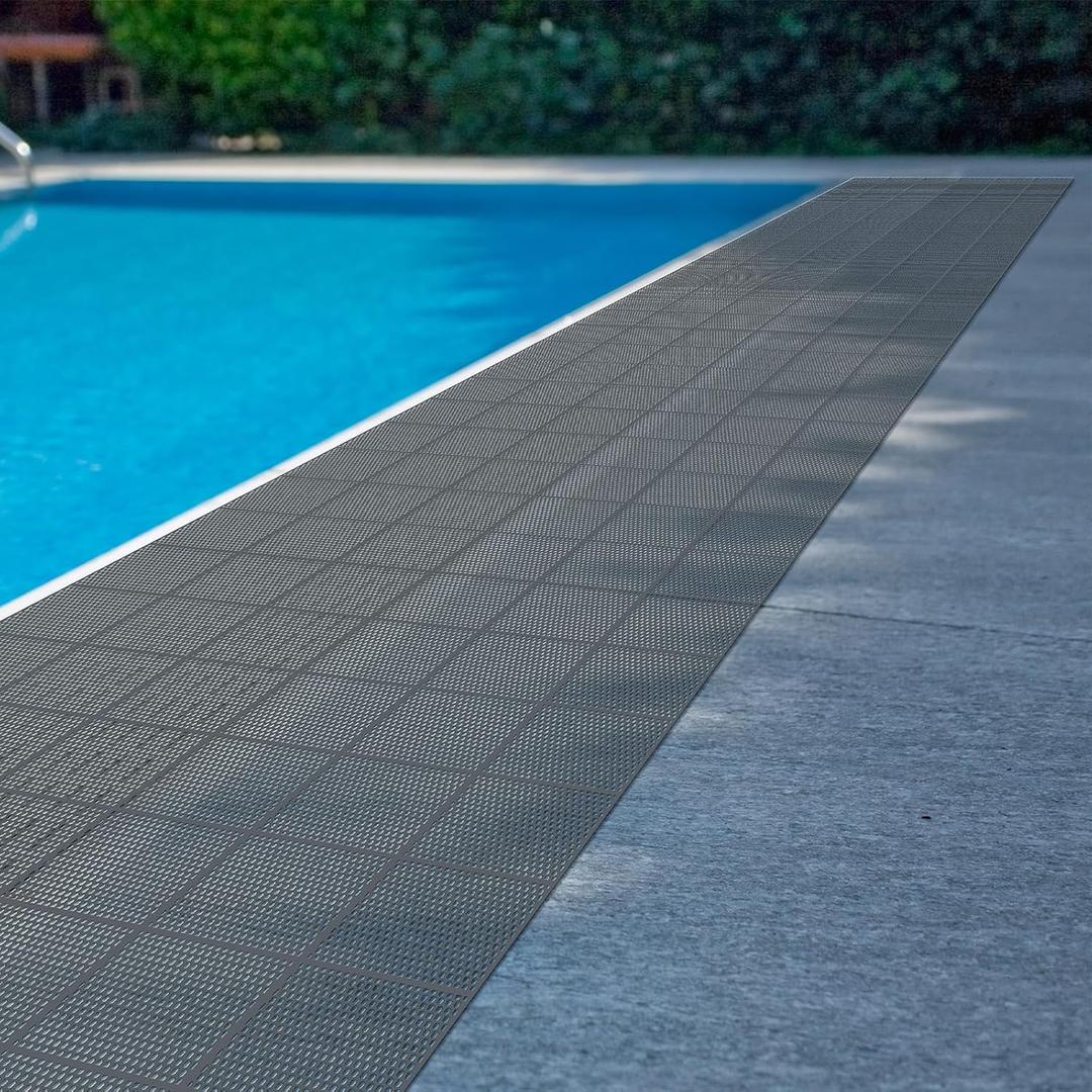 Tondiamo Drainage Pool Flooring Mats Swimming Pool Non Slip Mat PVC Splash Matting Mesh Hollow Doormat Roll for Outdoor Indoor Patio Restaurant Garage Kitchen Bathroom Bars (1 x 30 ft,Grey), 12.2" x 8.1"