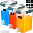 Mumufy 3 Set Plastic Drink Dispensers for Parties Beverage Dispenser for Fridge with Spigot Iced Juice Lemonade Container with Labels and Pens Summer Party Supplies(1.2 Gallon,Green)