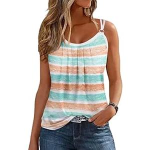 Ruffled Square Collar Casual Tank Summer Casual Fashion Camping Seaside Party Sleeveless Tank Women's Mother top Vest (Small, Striped)