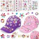 DIY Gem Baseball Cap Craft Kit: Design Your Own Hats with Unicorn Stickers, Adjustable Kids Baseball Caps, Trendy Tween Gifts Toys for Girls Age 4-12 Years Old, Birthday Christmas Art Supplies (Pink,Purple)