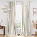 Guken Cream 100% Blackout Linen Curtains 90 Inch Length 2 Panels Set for Living Room Bedroom Back Tab Thermal Insulated Black Out Drapes Room Darkening Farmhouse Style Window Curtains 52x90