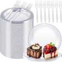 Hushee 600 Pcs Clear Plastic Dessert Plates 6'' with Forks 7'' for Cake Appetizer, 300 Small Disposable Plates and 300 Plastic Forks, Serve 300 Guests for Wedding Birthday Party Bulk