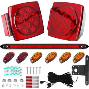 LED Trailer Light Kit, IP67 Submersible Trailer Lights 12V DOT, Stop/Tail/Turn Boat Trailer Lights with 13.7" ID Bar, 6 Marker Lights, 25 ft Protective Wiring Harness, License Plate Bracket