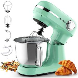 Plum chef 5.5QT Electric Stand Mixer, 12-Speed Tilt-Head Food Mixer, Dough Mixer with Dishwasher Safe Stainless Steel Bowls, Dough Hook, Flat Beater, Whisk, Perfect for 4-6 Family,Light Green