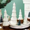 4 Pcs 12.5inch Ceramic Christmas Tree White Table Top Christmas Decorations Indoor Vintage Porcelain Lighted Tree for Holiday Decor (Beige)