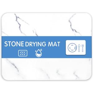 Quick Dry Stone Drying Mat for Kitchen Counter Stone Dish Drying Mats Water-Absorbent Diatomaceous for Cups Dishes Bottles Multiple Usage L16" x W12" Ivory-Marble