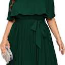 SCOMCHIC Women's Plus Size Cocktail Dress Off The Shoulder Flowy Pleated Wedding Guest Party Short Dress 3XL