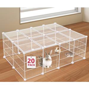 20 Panels Small Animal Playpen, Pet Playpen, C&C Cage for Guinea Pigs, Rabbit/Bunny Cage, Puppy Play Pen, Indoor Outdoor Portable Metal Wire Yard Fence(White)