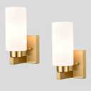 Modern Wall Light Fixtures Brass Bathroom Vanity Light with Milky White Cylinder Glass Shade Set of 2 (Hardwired)