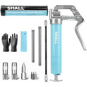 SHALL Mini Grease Gun Kit (3.52OZ, 3000PSI) with Accessories: 2x 4-Jaw Couplers, Sharp Nozzle, Extension Adapter, 3OZ Grease, Reinforced Glove & Cleaner