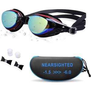 Nearsighted Swim Goggles, Shortsighted Swimming Goggles (-4, Mirrored Coating Black 19)