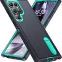 BaHaHoues for Samsung Galaxy S24 Ultra Case with Built in Kickstand, Shockproof/DropProof Military Grade Protective Cover for Galaxy S24 Ultra 5G (Dark Blue/Aqua Blue)