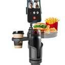 4-in-1 Car Cup Holder Expander with 360 Swivel Tray, Universal Adjustable Base for Large Mugs and Bottles, Integrated Smartphone Mount for Food and Snacks, Black