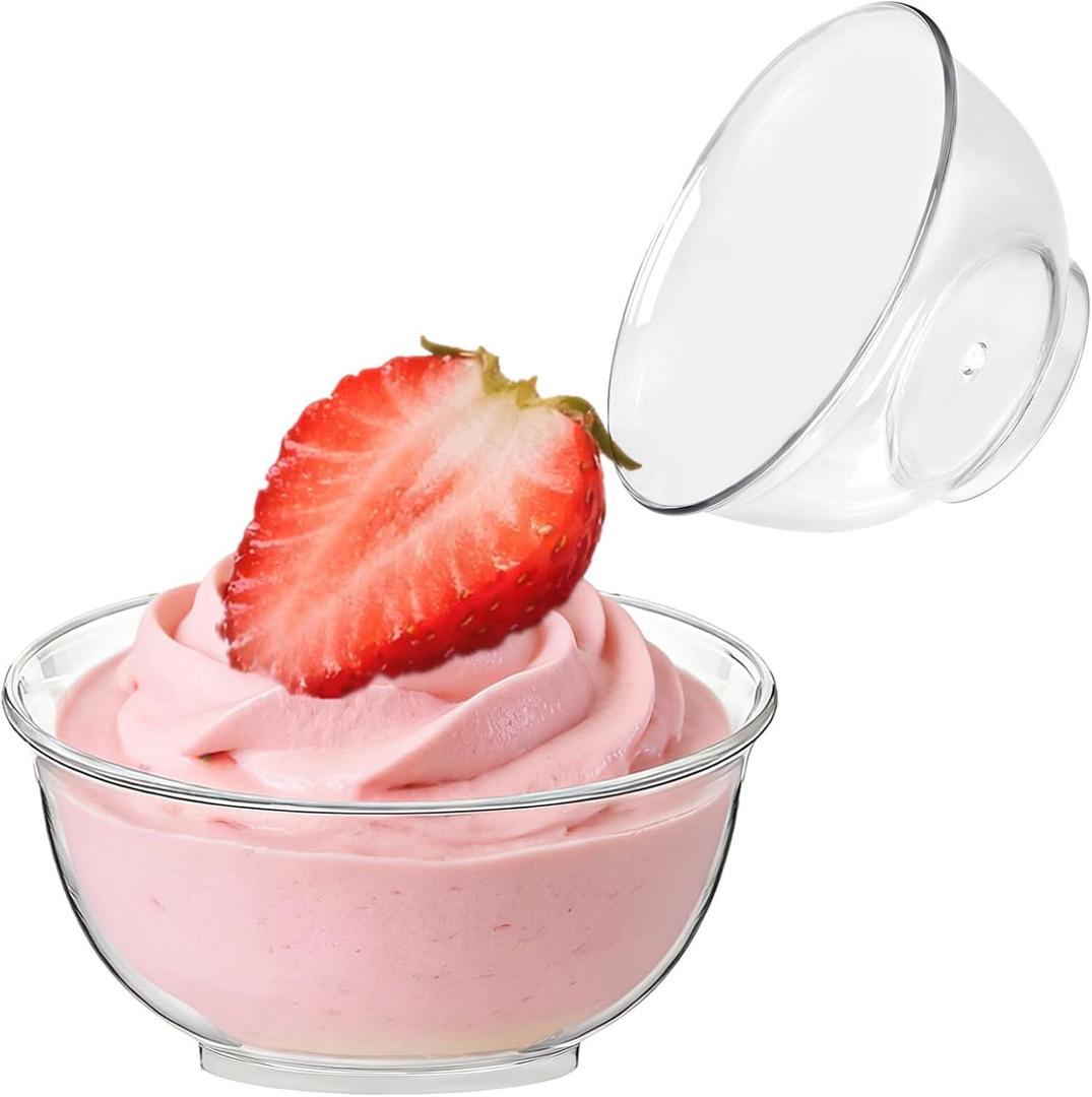 Zezzxu 100 Pack 2 oz Mini Dessert Cups, Reusable Clear Plastic Small Round Tiny Bowl Cups for Party Serving Individual Appetizers, Trifle, Hors D'oeuvres, Shrimp Cocktail Cups