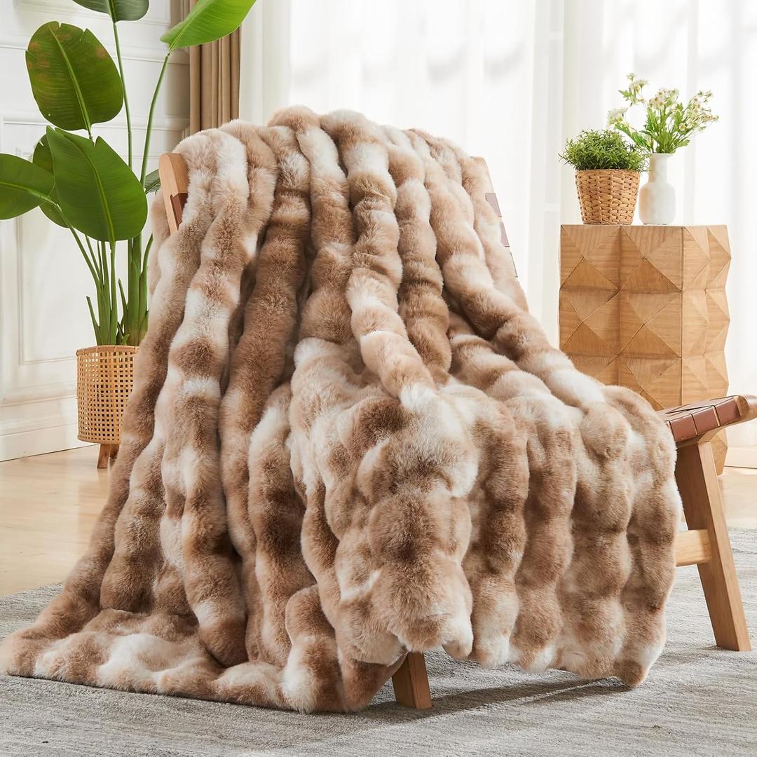 NEWCOSPLAY Faux Fur Throw Blanket Tie Dye Luxury Fluffy Thick Warm Bubble Blanket for Couch Sofa Bed 1000GSM (Tie Dye Bubble Thick, Throw(50"x60"))