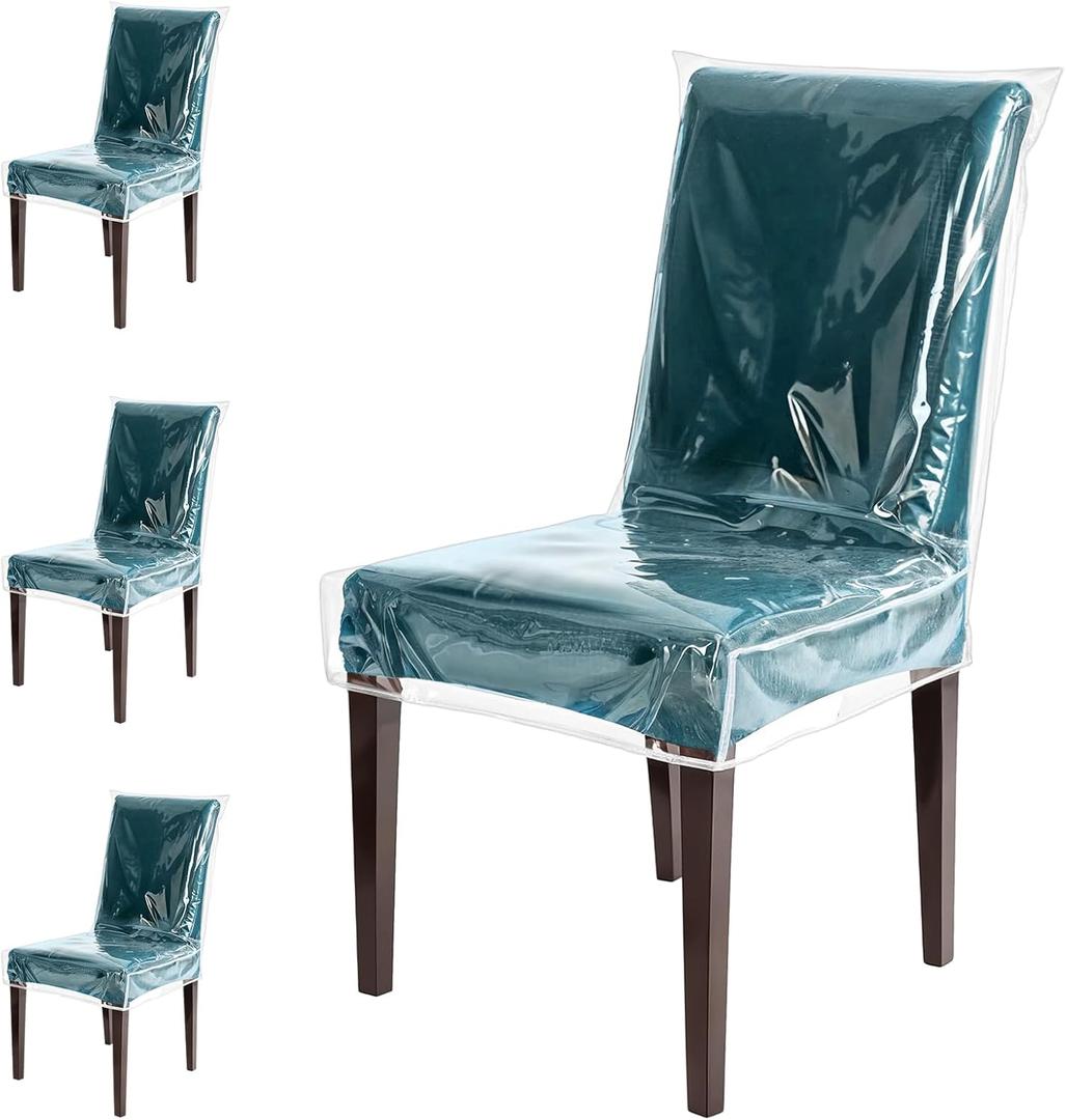 4pcs Chair Covers for Dining Chairs Plastic Dining Chair Covers Waterproof Kitchen seat Cover for Chairs Clear Char Protectors Cover slipcovers Set Anti Stain and Easy to Clean W/21 x D/18