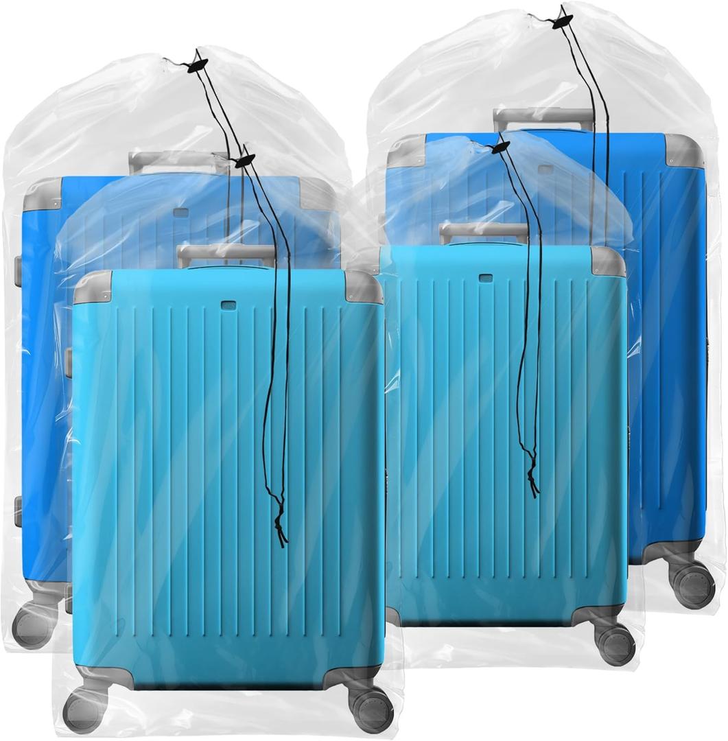 Besti Luggage Covers for Suitcase Set of 4 – Dustproof Suitcase Covers for Luggage Moving Bags – Durable PE Storage Clear Plastic Bags – 31 x 62 Inch Drawstring Luggage Protector Suitcase Cover