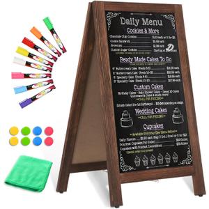 Wooden A-Frame Sign, Magnetic 40" x 20" Brown Chalk Board Sign Board, Double-Sided Sandwich Board Signs Outdoor, Chalkboard Easel, Menu Board for Restaurant, Business or Wedding