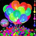 100pcs LED Glow Balloons Set Includes 50 PCS LED Round Mini Balloon Lights and 50 PCS UV Neon Balloons Glow in the Dark for Birthday Decorations Wedding Decoration Supplies (Colourful-f03)