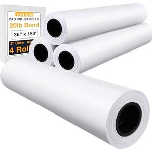 VOISEN Wide Format Paper,4 Rolls Plotter Paper 36 In x 150 Ft, CAD Bond Rolls,20lb,Bond Paper on 2" Core for CAD Printing on Wide Format Ink Jet Printers