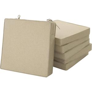 Outdoor Chair Cushions, Water-Resistant & Fade-Resistant, Patio Furniture Seat Replacement Chair Pads with Ties Zipper, Removable Cover, Non-Slip Bottom, Set of 6, 18.5 x 16 Inch, Natural