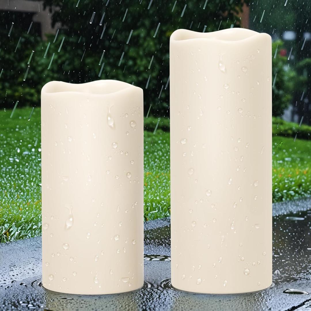 GenSwin Solar Outdoor Waterproof Flameless Candles, 4x810 Large Solar Rechargeable Pillar Candles, Sensor for Dusk to Dawn, for Outdoor, Lanterns, Pation, Home Decor(Set of 2)
