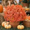 Alupssuc 24 Bundles Artificial Fall Mums Flowers for Outdoors Decoration, UV Resistant Silk Violet and Faux Eucalyptus Autumn Fake Plants for Outside Indoor Yard Home Patio Porch Decor, Fall Red