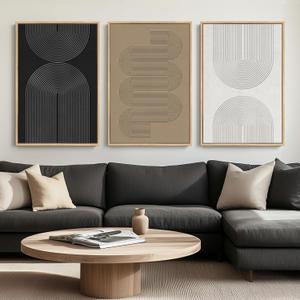 Large Framed Black and White Neutral Abstract Wall Art, 3 Piece Minimalist Canvas Prints Paintings Artwork for Walls, Boho Geometric Pictures for Living Room Hallway Office Wall Decor Total 30x60 In (Boundless Lines)