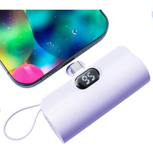 Mini Power Bank 5500mAh Portable Power Bank,Dual USB-C Ports Cell Phone Power Charger, LCD LED Display Battery Compatible with iPhone 16/15 plus/15 pro/15 pro Max/Android Phone/Samsung/Moto/LG etc (Purple)