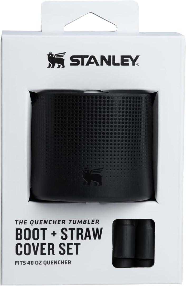 Stanley Quencher Boot and Straw Cover Cap | Anti-Slip Silicone Protector for Tumbler with Handle | Accessory Set for Stainless Steel Drinking Cup | BPA-Free (Black)