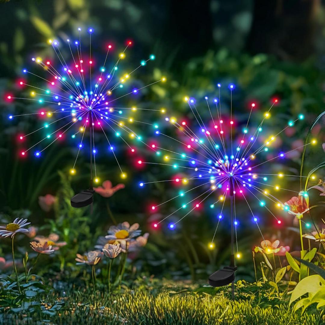 PEVOROS Garden Decor Solar Lights Outdoor, 120LED Waterproof Colorful Solar Fairy Garden Lights for Outdoor Decoration, Yard, Patio, Porch, Flower Pot, Pathway, for 4th of July(2Pack)