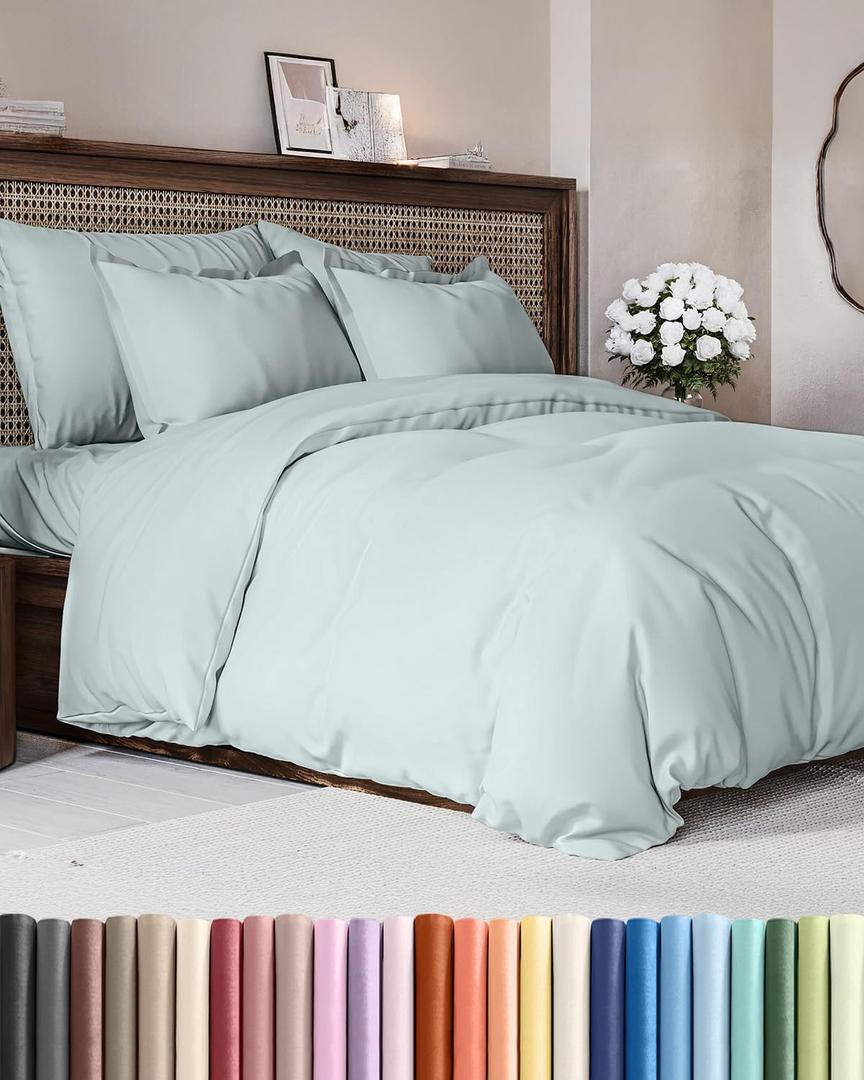 Duvet Cover Full Size - Extra Soft Full Size Duvet Cover - Lightweight, Breathable & Cozy - Easy Care & Fade Free w/ Zipper Closures & Ties - 80" x 90" Inches - (Ice Blue) Comforter Not Included