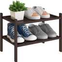 BMOSU 2-Tier Bamboo Small Shoe Rack Premium Stackable Shoe Shelf Storage Organizer for Hallway Closet Living Room Entryway Organizer(Brown)