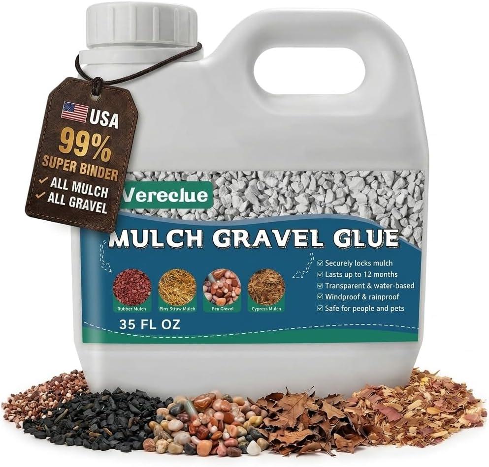 Mulch Gravel Glue for Landscaping (35 fl oz) - Fast-Drying Rock Pea Glue, Waterproof Gravel Binder, Clear Adhesive for Rocks, Mulch, Pebbles, Rubber Outdoor Landscaping, Non-Toxic and Pet-Friendly (EXP 01/28/28)