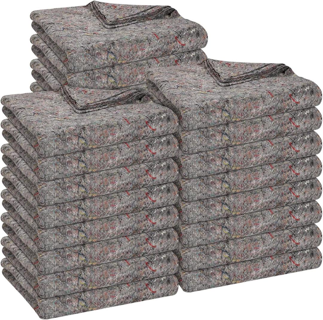 Oudain 24 Pieces Moving Blankets Bulk 39 x 71 Inch Soft High Tensile Strength Cotton Fiber Professional Packing Moving Storage Blankets