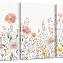 Colorful Wildflower Canvas Wall Art Set of 3 Framed - Pink Floral Watercolor Prints, Modern Minimalist Flower Painting Girls Botanical Nursery Decor for Living Room Bedroom Bathroom, 16x24 Inch, 16" x 24" x3 Framed