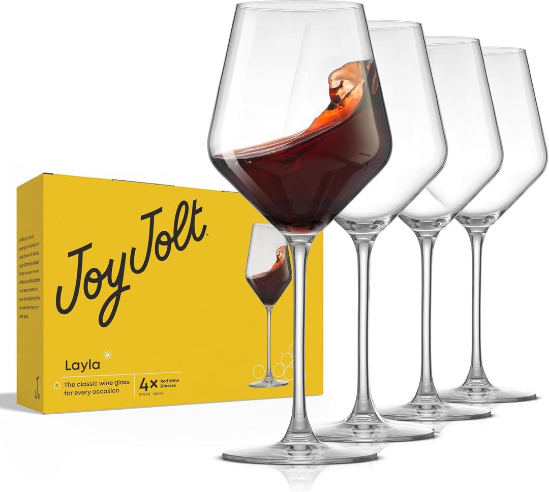 JoyJolt Layla Italian Red Wine Glasses, Set of 4, 17 oz Clear  Made in Europe