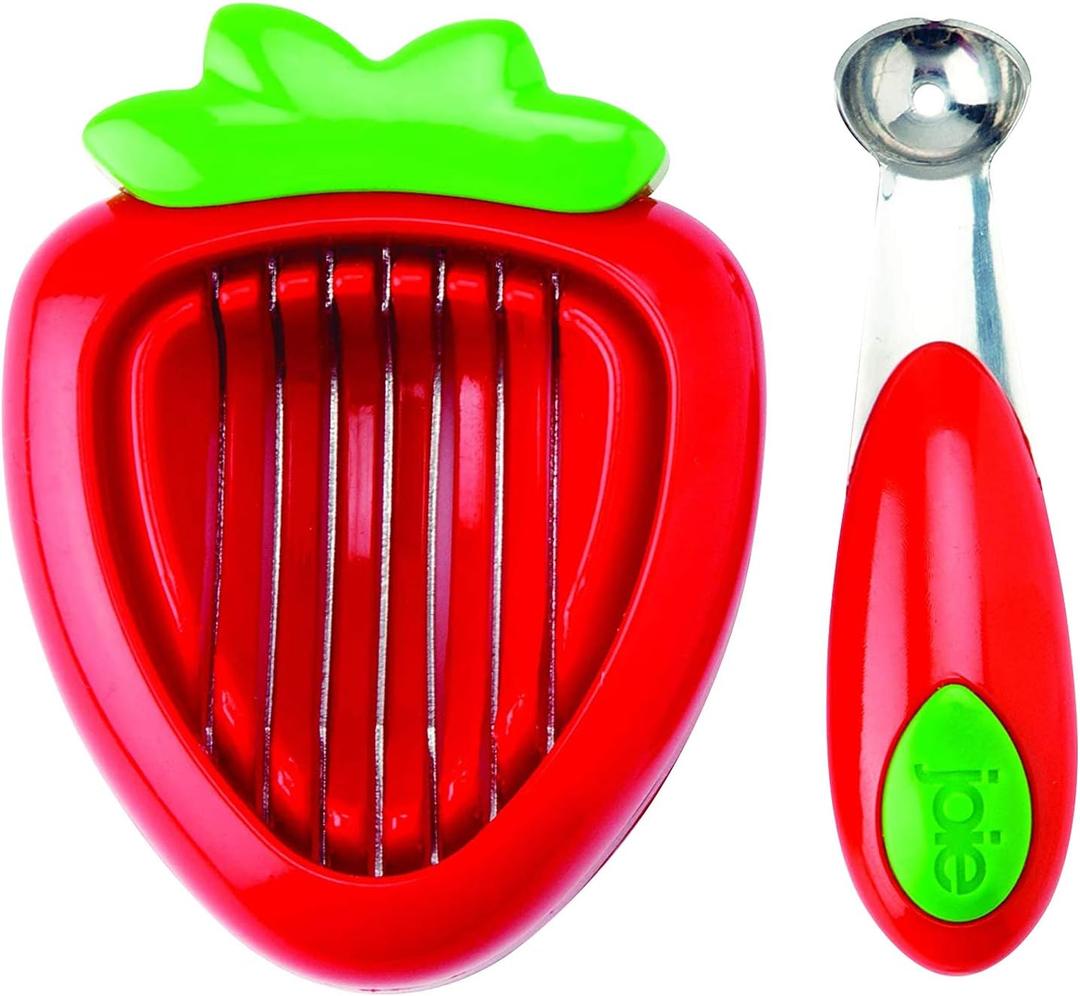Joie Strawberry Huller and Slicer, Berry Preparation Set, Baking Tools, Red