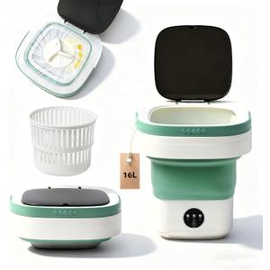 Mini Portable Foldable Washer - 16L Portable Washing Machine, Spin dryer, Small Folding Washing Machine 3 Cleaning Modes for Baby Clothes/Intimate Apparel, for Travel, Home (Green)