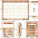 Fancy Land Rustic Classroom Calendar Bulletin Board Set Wood Grain Design Classroom Bulletin Board Decoration 97 Pcs, 23 x 17 inches
