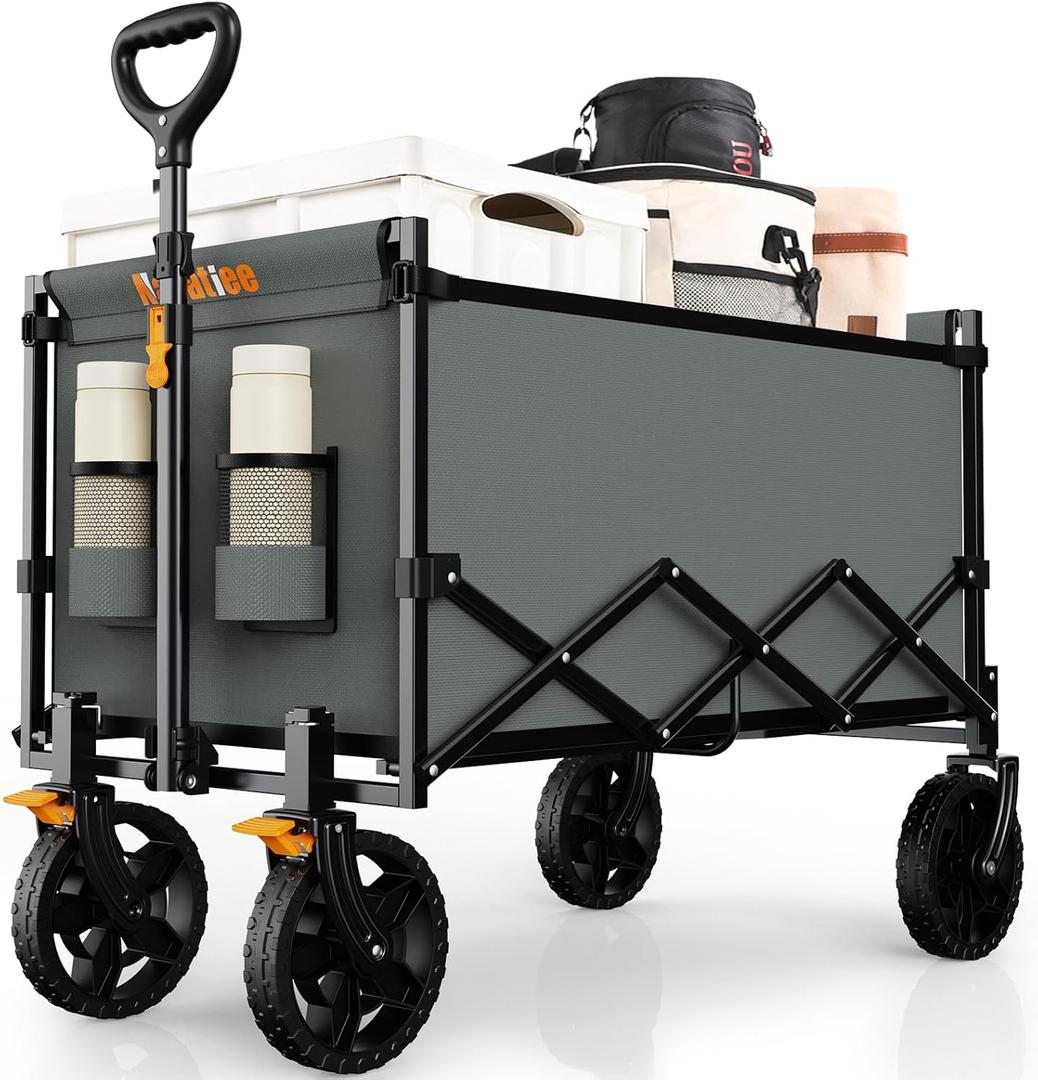 Navatiee 140L Wagon Cart Foldable, Large Capacity Collapsible Wagon with Smallest Folding Design, Utility Grocery Cart for Camping Shopping Sports, Gray