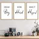 Motivational Positive Sign Wall Decor 24x16 Inch Office Set Of 3 Wood Framed Large Inspirational Quotes Living Room Home Wall Art Dream Big Work Hard Make it Happen women Hanging (Wood) (24L" x 16W")