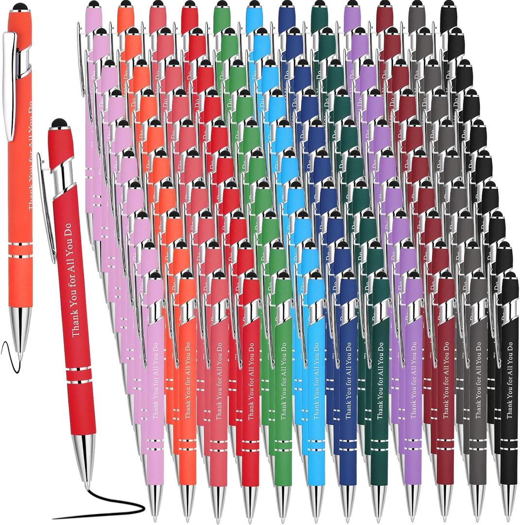 Seajan 36 Pcs Employee Appreciation Gift Pen Bulk Thank You for All You Do 2 in 1 Stylus Pen Multicolor Fine Point Pens for Men Women Coworker Volunteer Teacher Student