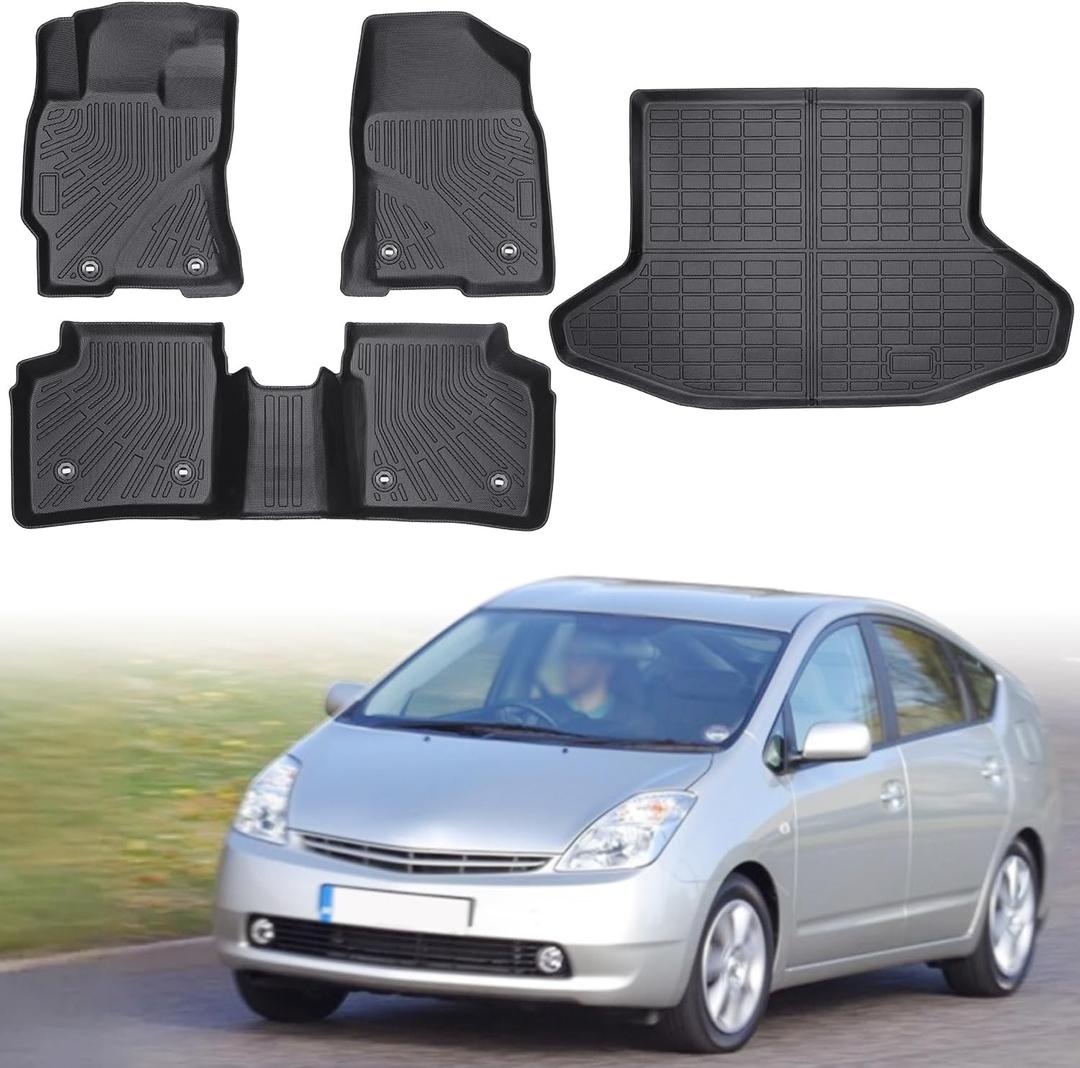 Floor Mats & Cargo Liner Compatible with Toyota Prius 2004-2009,All Weather Protection TPE, Anti-Slip Floor Mats & Trunk Mat Compatible with Prius 2004 2005 2006 2007 2008 2009 Accessories