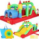 Whubefy Inflatable Bounce House Obstacle Course for Big Kids 3-6 8-12 with Large Slide, Racing Crawl Tunnels, Giant Bouncy Castle with 680W Blower for Backyard Outdoor 18.0x8.2x6.6 ft