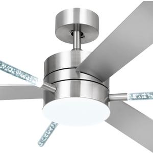 YITAHOME 60 Inch Crystal Ceiling Fan with Light & Remote, Noiseless DC Motor, 3 Color Adjustable LED, Reversible Airflow & Memory Function, Modern Chandelier Style for Home (Nickel)