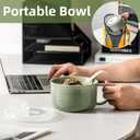 Ceramic Soup Bowls with Lids: 38 Ounce Extra Large Soup Mug with Handle & Spoon - Oversized Microwave Ramen Bowl Set of 2, 6 Inch, Green & White