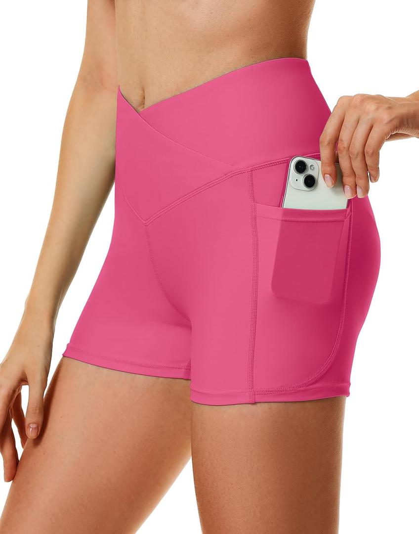 Womens 3" Swim Shorts High Waisted Board Shorts Bathing Suit Bottoms (Large, Rose Red)