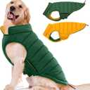 Lelepet Reversible Dog Coat Waterproof Dog Jacket Windproof Puffer Vest for Winter Warm Lightweight Coats for Large Dogs Adjustbale Hook & Loop Pet Apparel with Leash Hole, French Bulldog, Green L